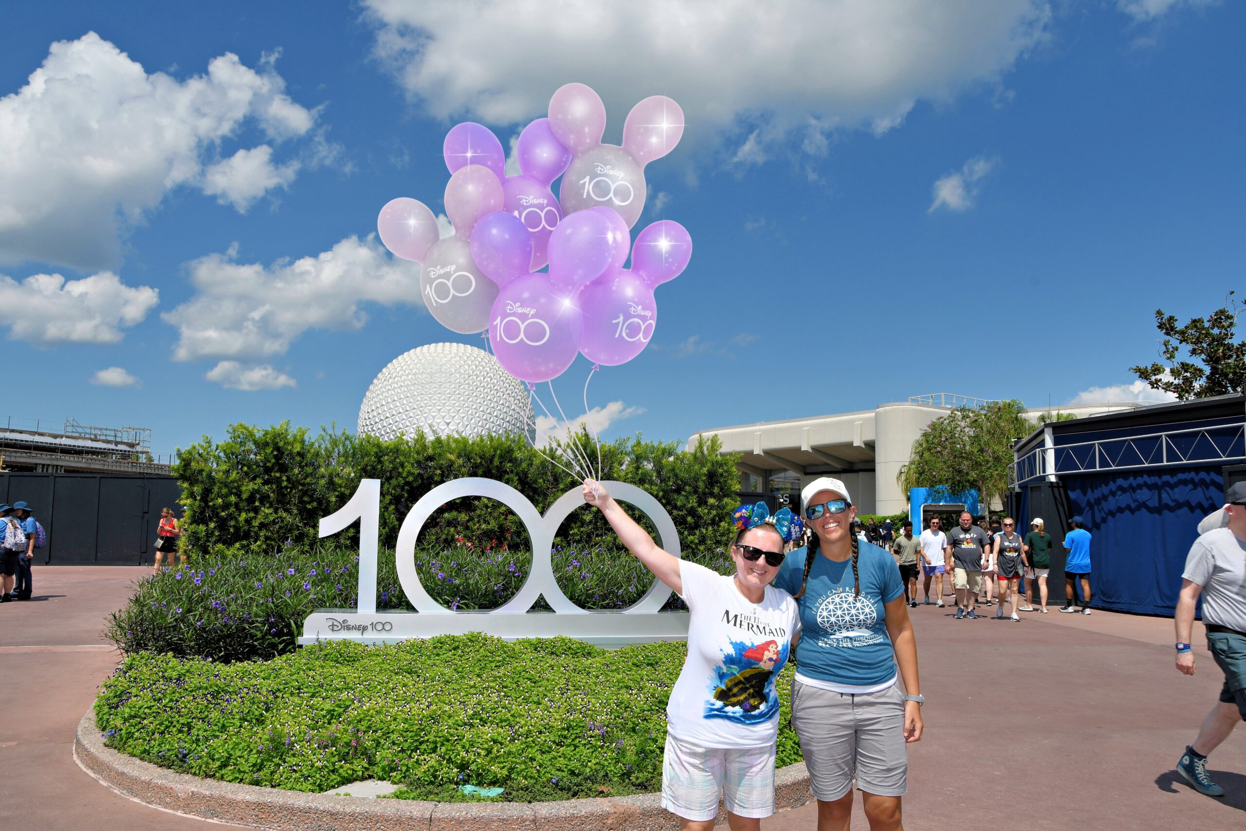 Liz and Nicole in EPCOT for Disney World's 100 Years for LGBT Disney