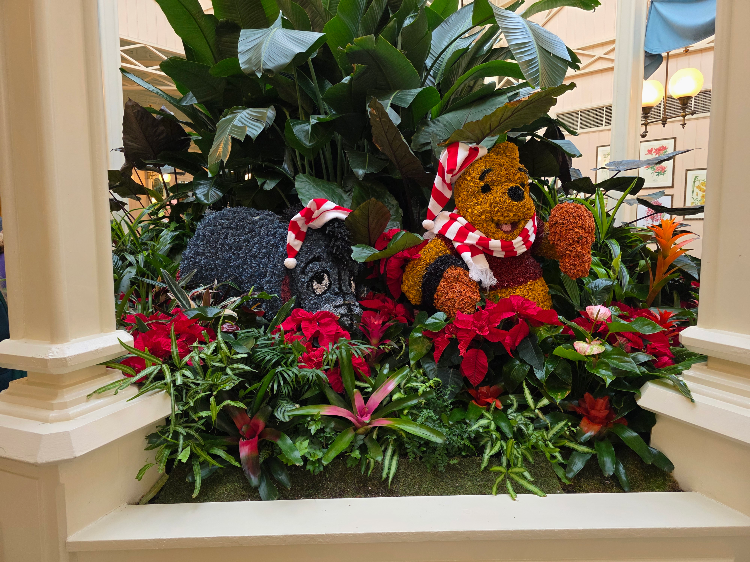 Floral arrangement depicting Eeyore and Pooh at Crystal Palace